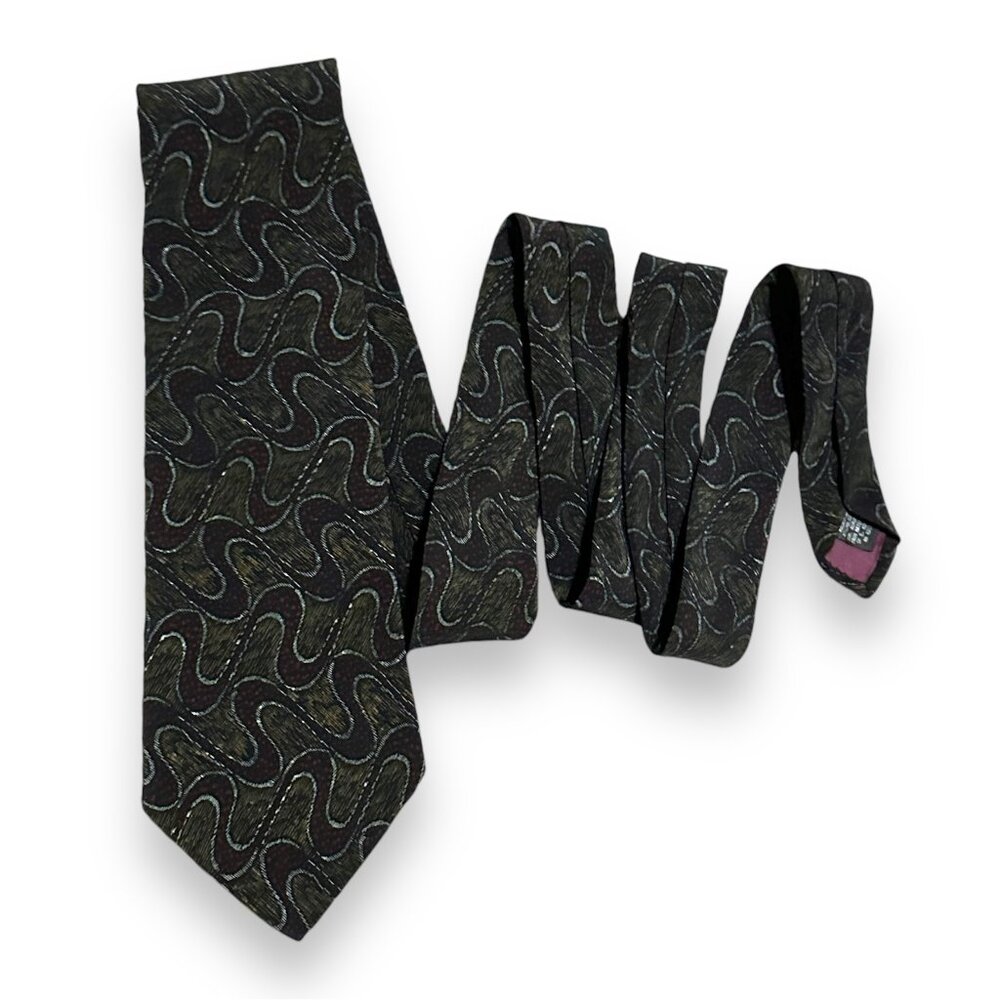 Vintage Geoffrey Beene Dark Green Maroon Geometric Pattern Men’s Tie 57” Classic
